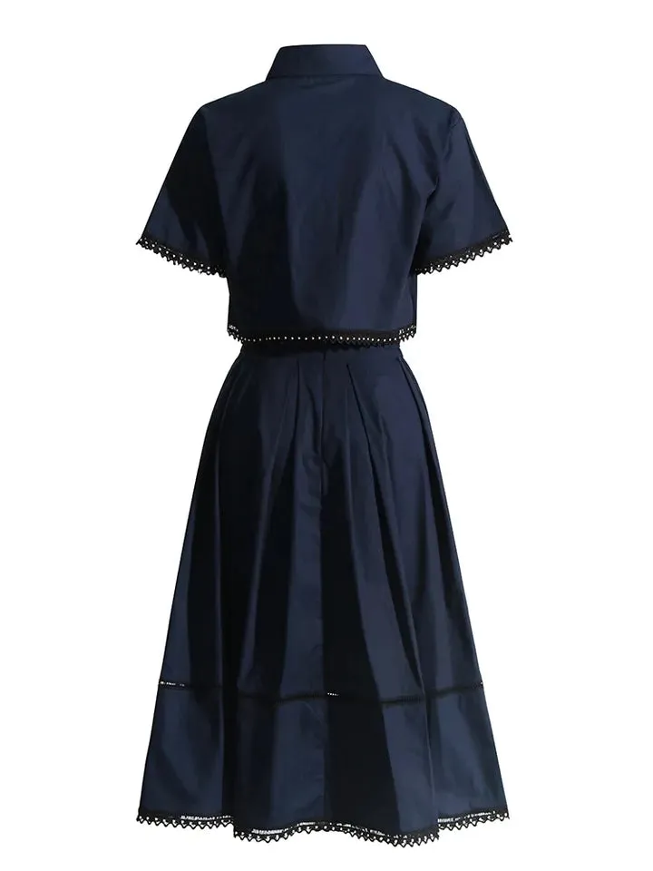 2pc lapel shirt and high waist skirt set