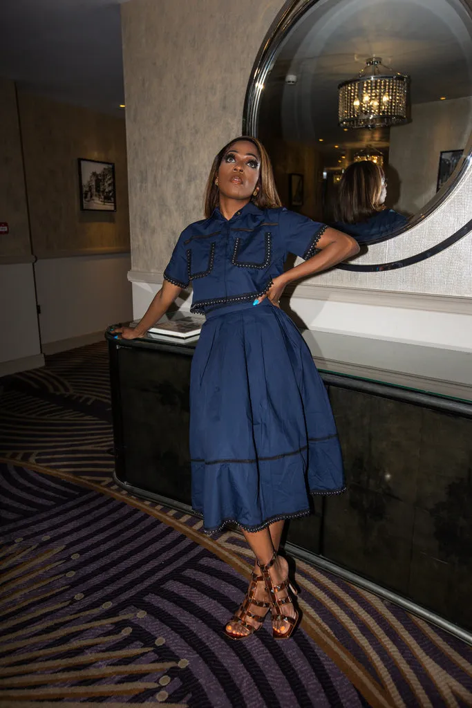 2pc lapel shirt and high waist skirt set