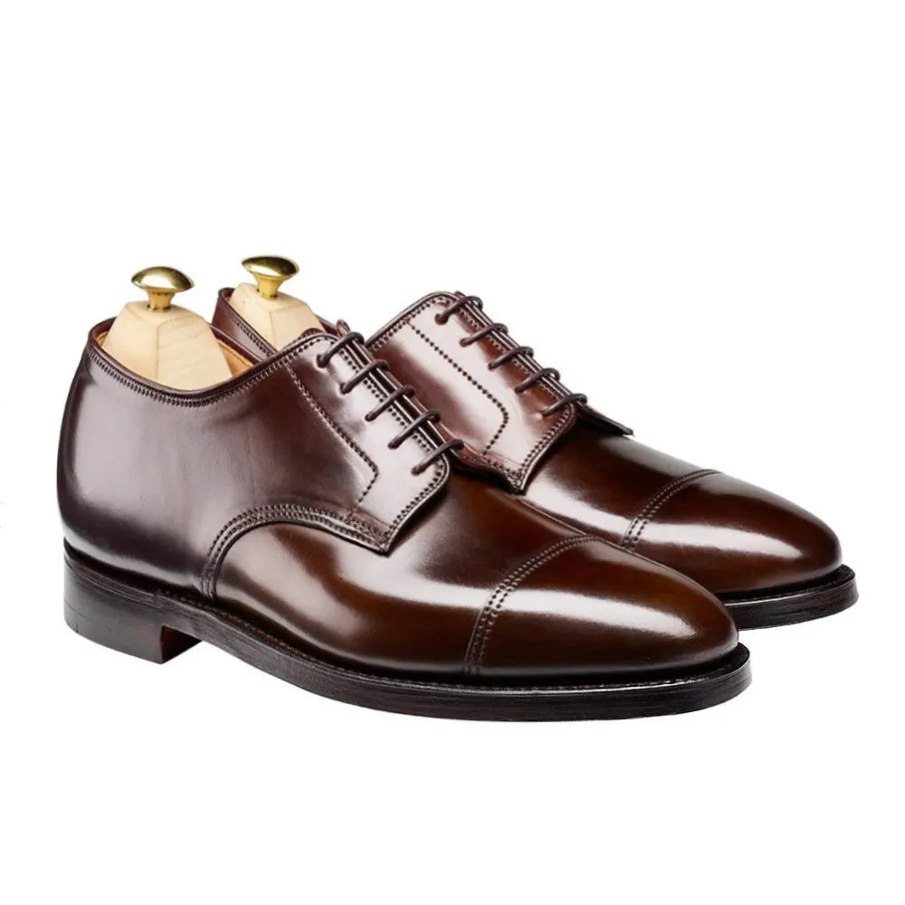 7 CM/2.76 Inches CMR CHAMARIPA Elegant Dark Brown Men's Shell Cordovan Derby Shoes