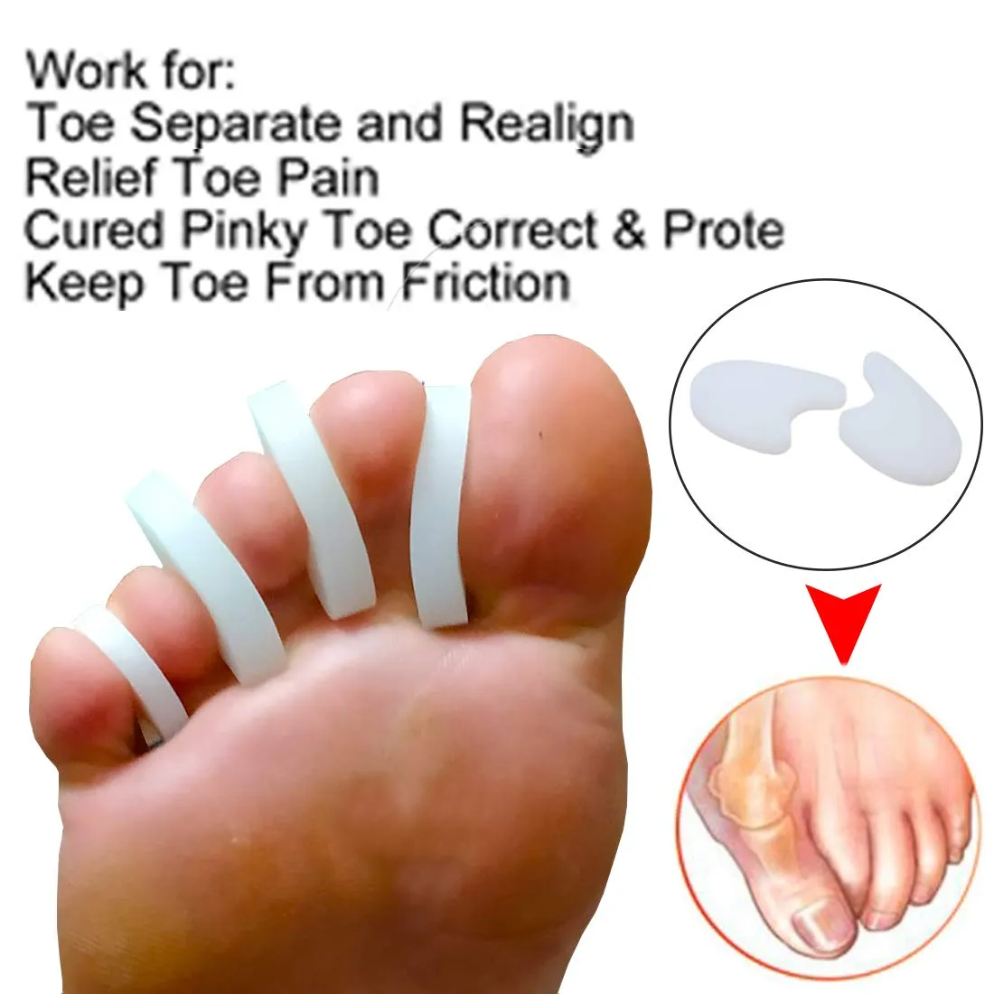 8 Pcs Gel Toe Spacer, Gel Toe Separators for Hammer Toe, Overlapping Relieve Pain Bunion Correctors Toe Spacers Gel Big Toe Straighteners for Hallux Valgus