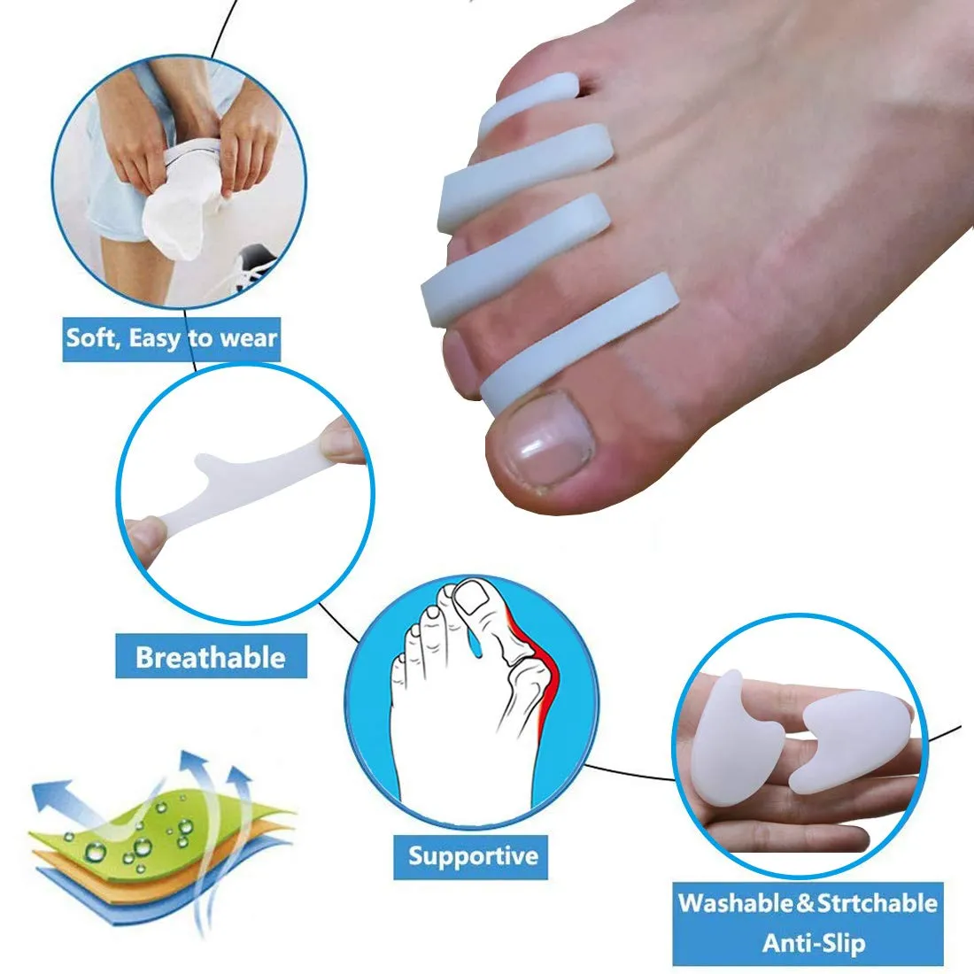 8 Pcs Gel Toe Spacer, Gel Toe Separators for Hammer Toe, Overlapping Relieve Pain Bunion Correctors Toe Spacers Gel Big Toe Straighteners for Hallux Valgus