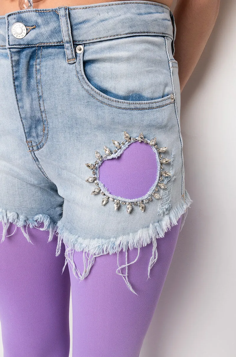 ALL ABOUT HEARTS DENIM SHORTS