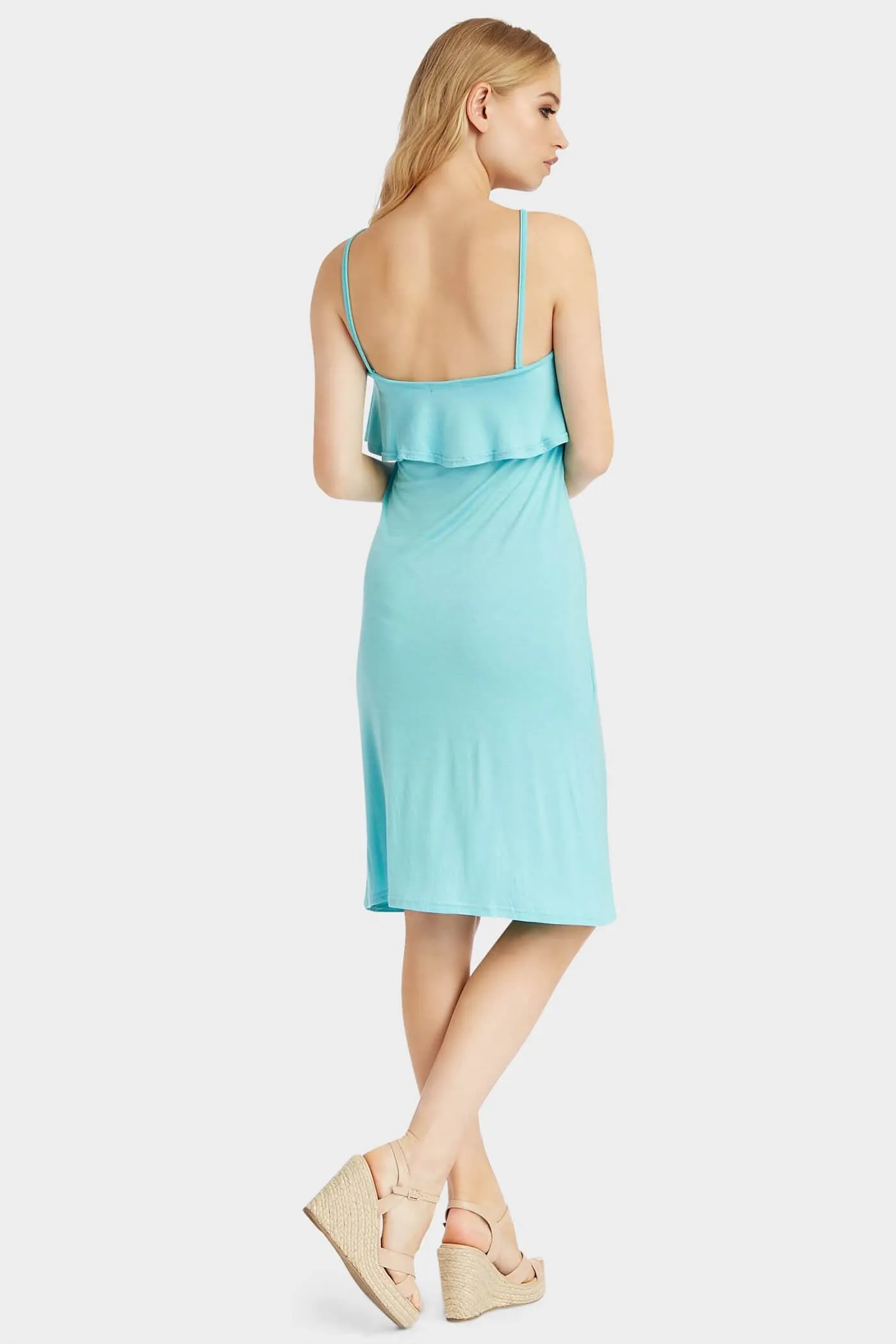 Aqua Large Frill V Strappy Mini Dress