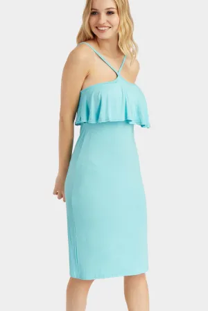 Aqua Large Frill V Strappy Mini Dress