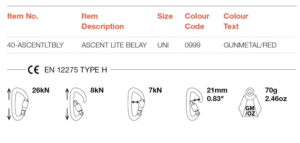 Ascent Lite Belay Screwgate Carabiner