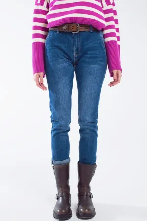 Basic Straigh Jeans With Side Pockets In Mid Wash