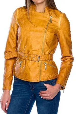 Belted Biker Leather Jacket (Sienna)