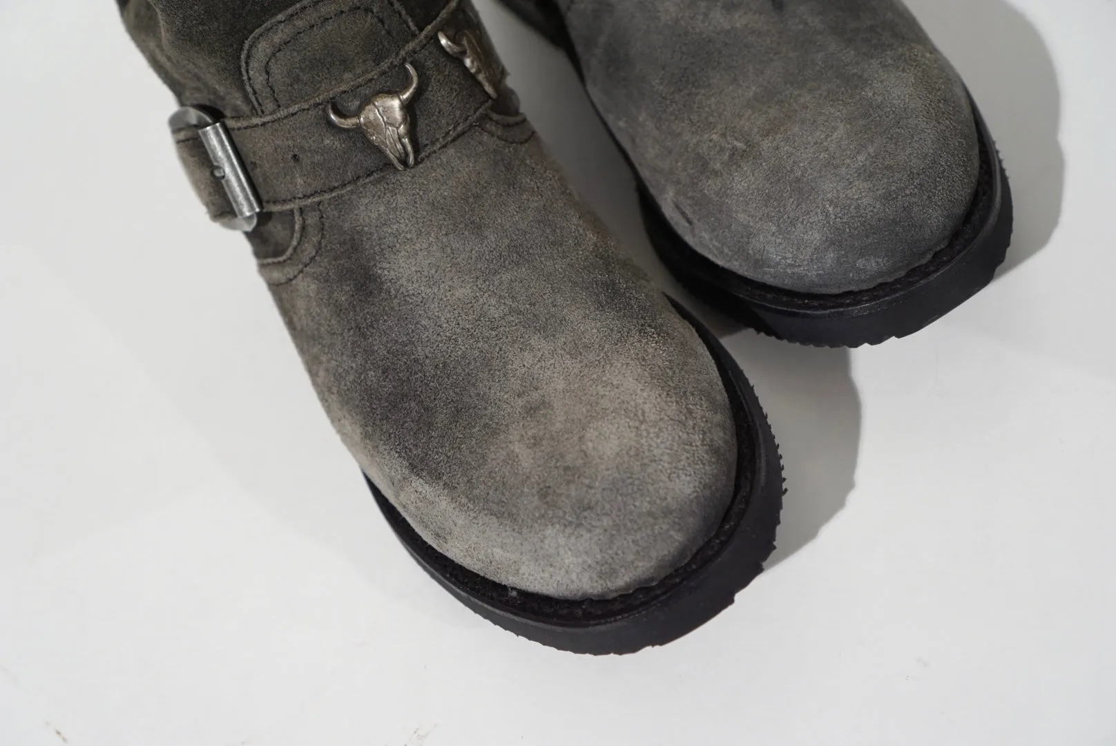 Biker boots short double skull - antra