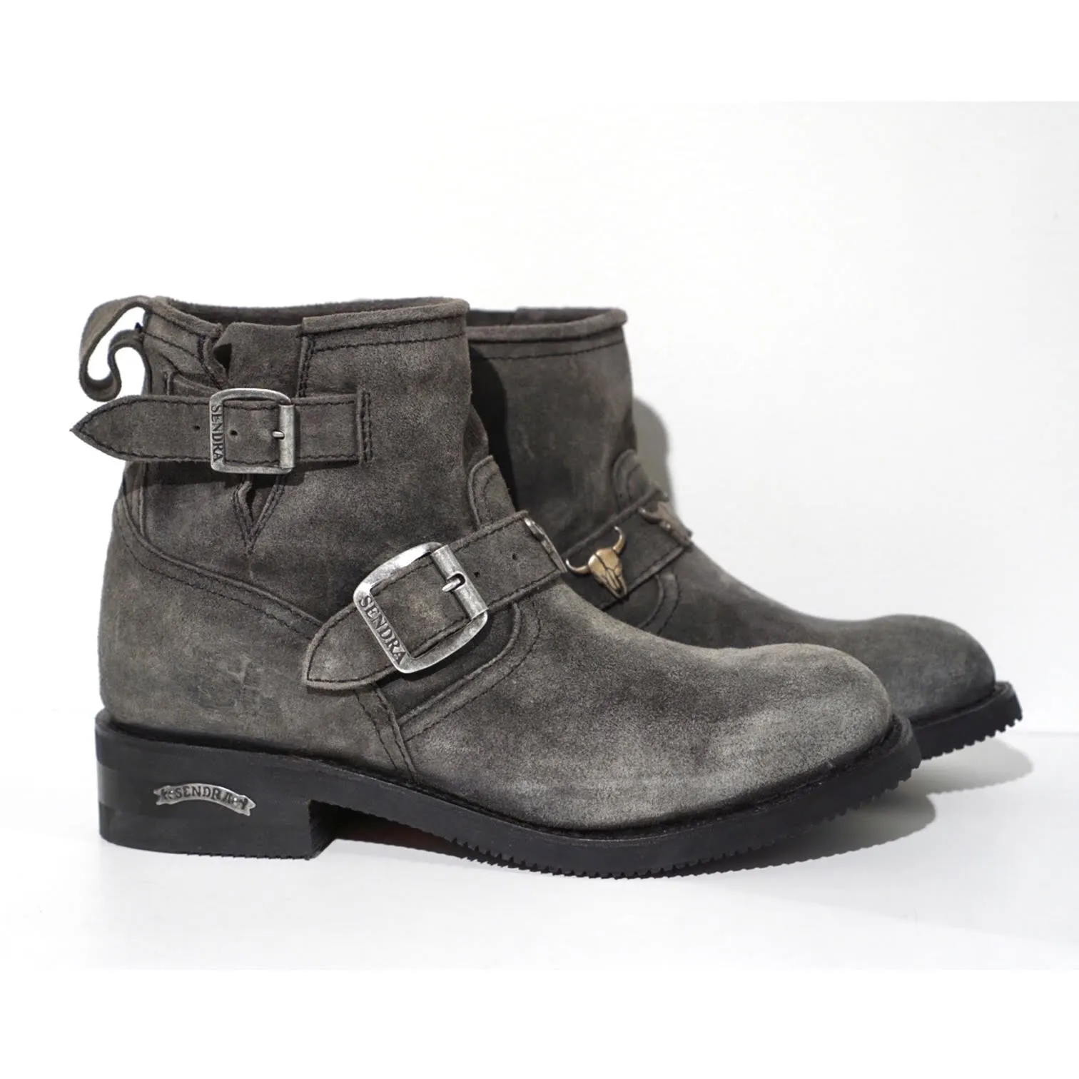 Biker boots short double skull - antra