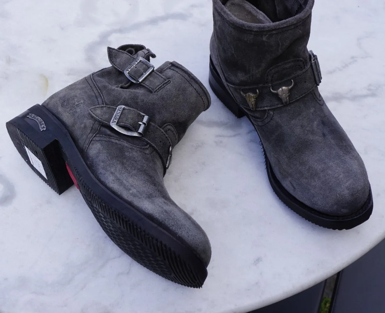 Biker boots short double skull - antra