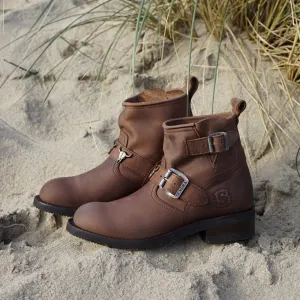 Biker boots short double skull - brown