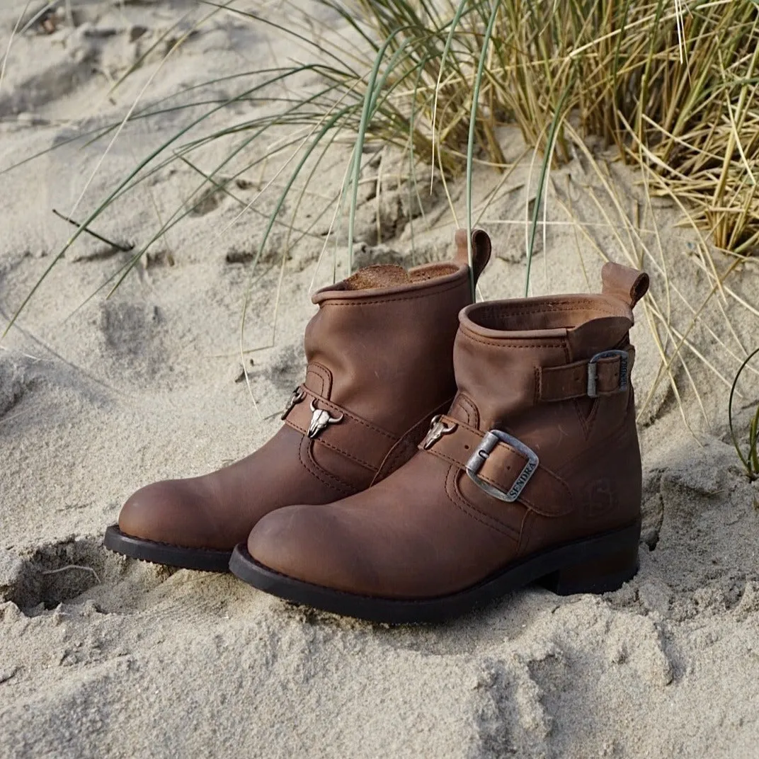 Biker boots short double skull - brown