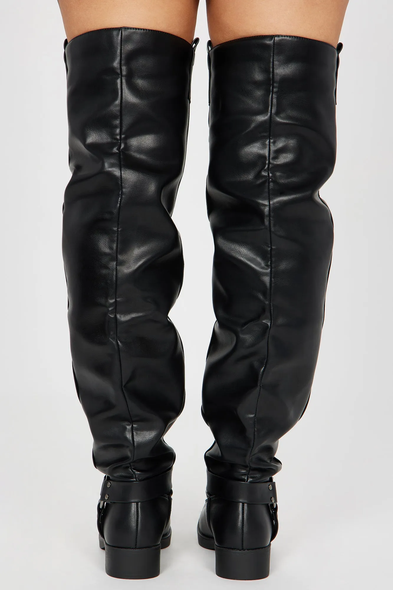 Biker Girl Over The Knee Boots - Black