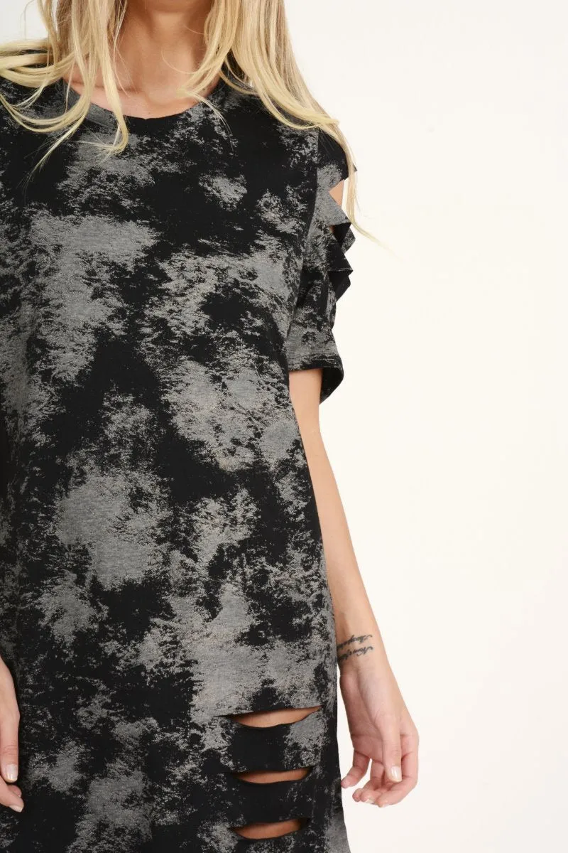 Black Acid Wash Distressed T-Shirt Dress - Sonja