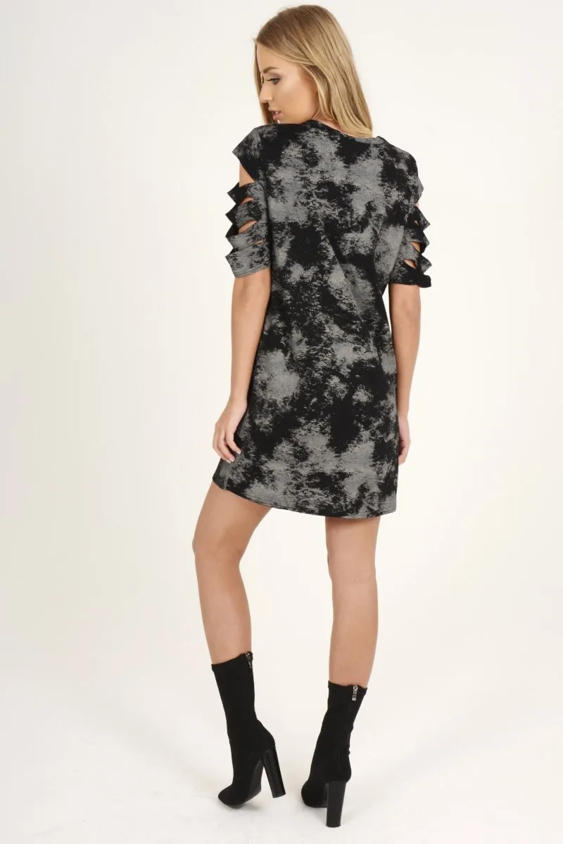 Black Acid Wash Distressed T-Shirt Dress - Sonja