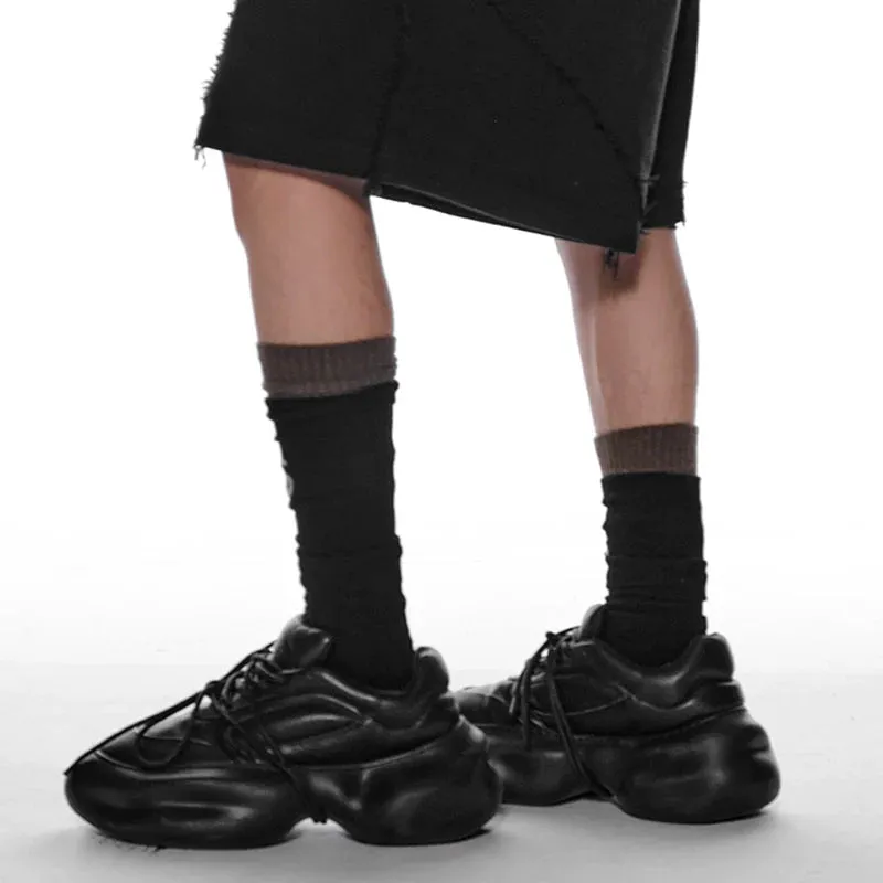 Black Chunky Leather Sneakers