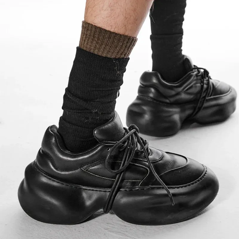 Black Chunky Leather Sneakers