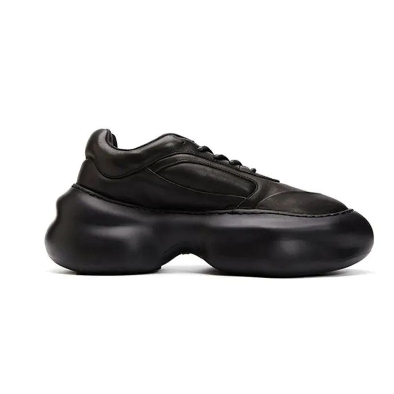 Black Chunky Leather Sneakers
