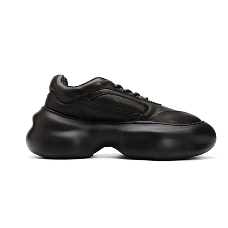 Black Chunky Leather Sneakers