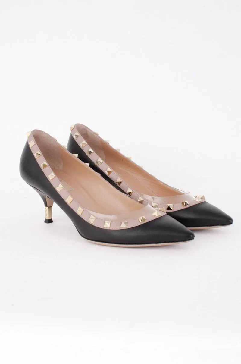 BLACK ROCKSTUD KITTEN HEELS