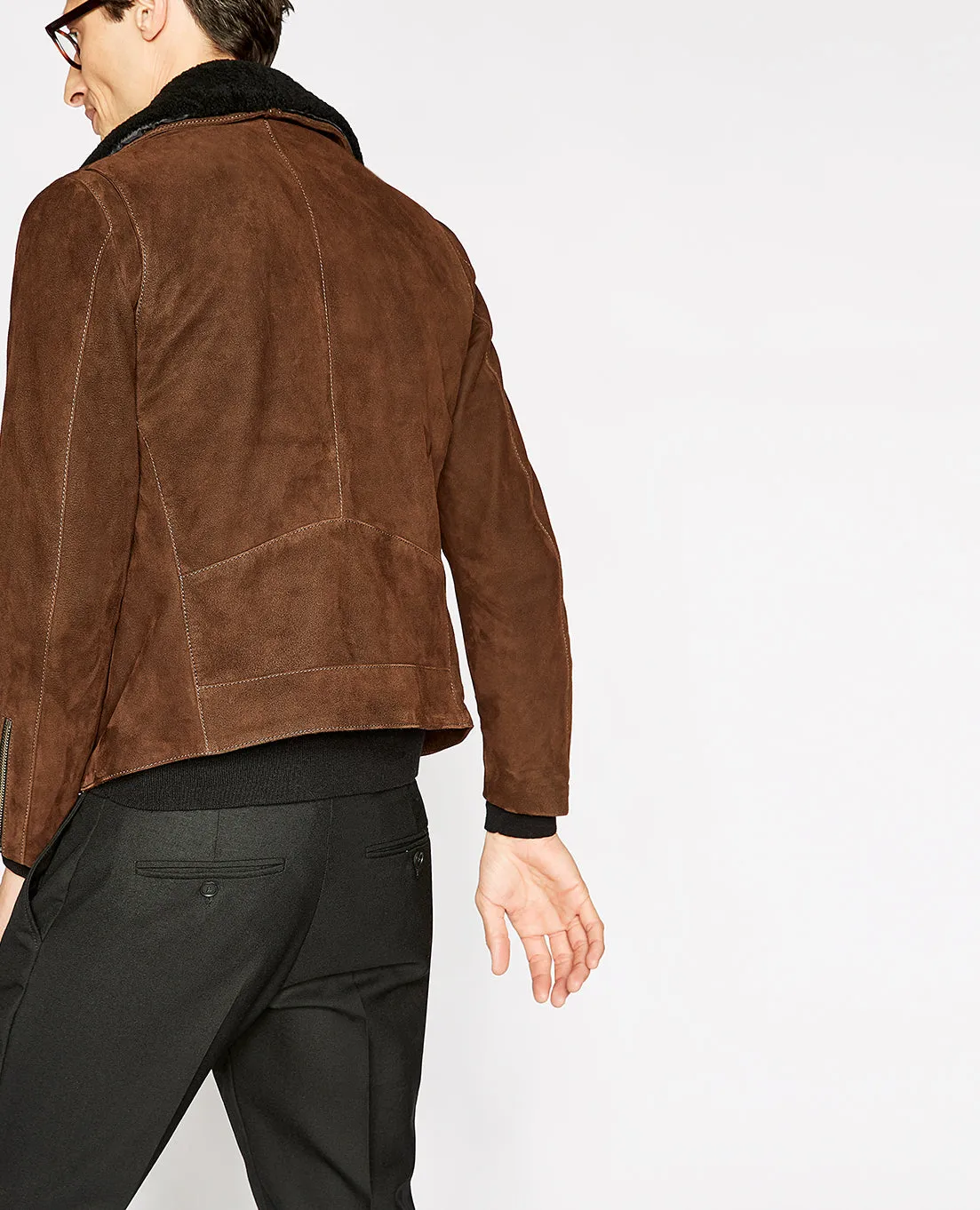 Blouson daim camel col mouton