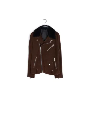 Blouson daim camel col mouton