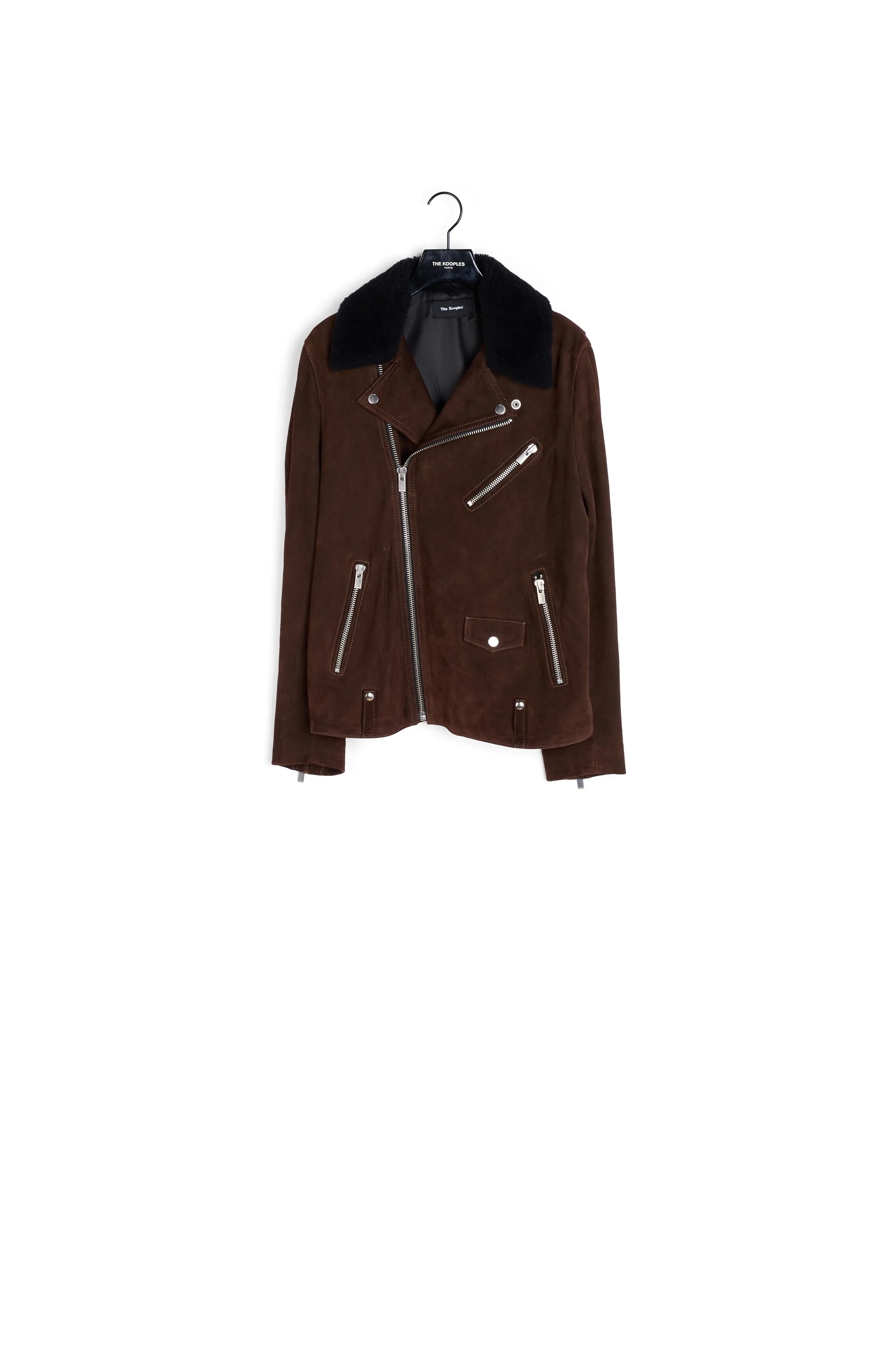 Blouson daim camel col mouton
