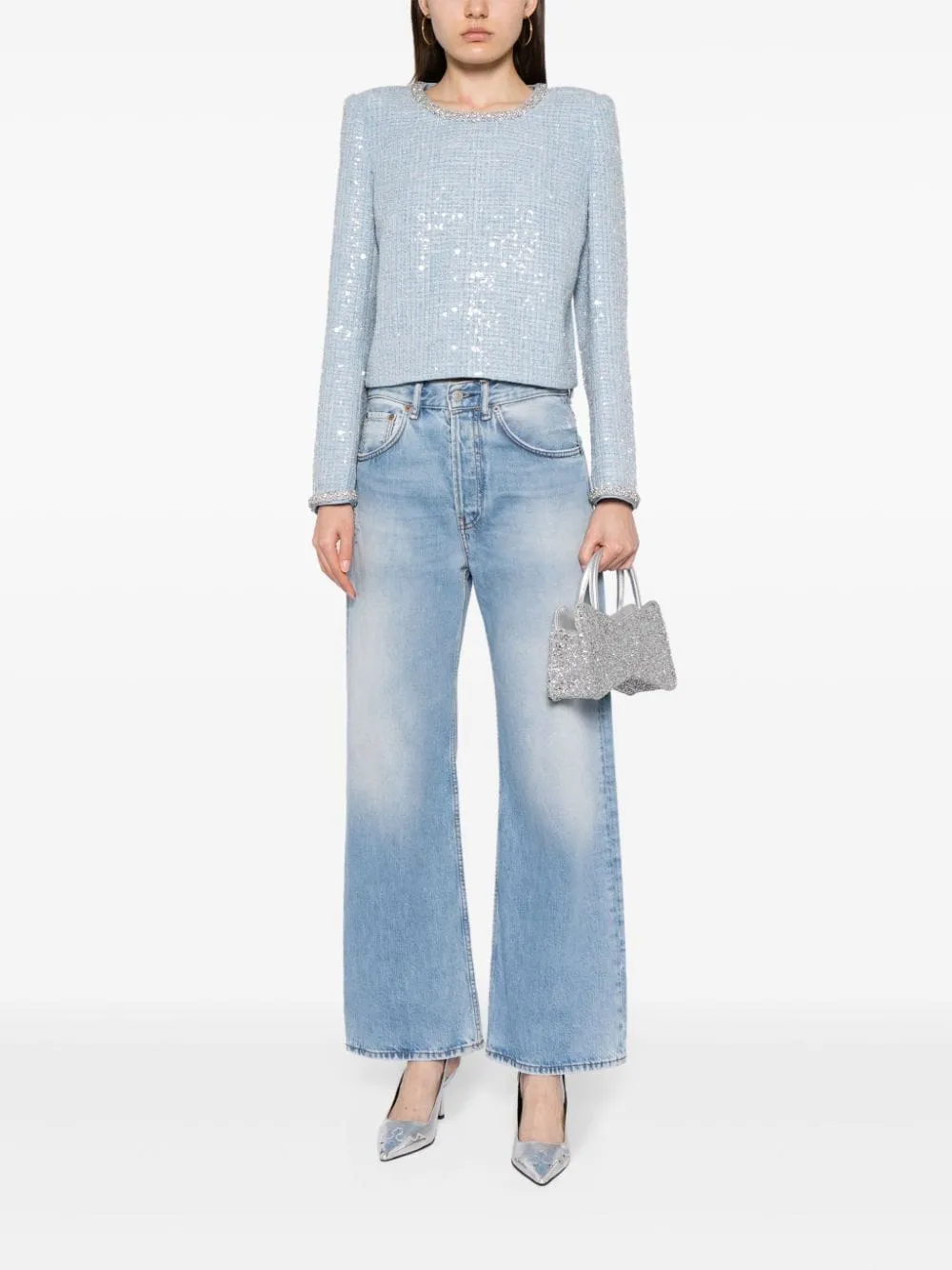 Blue Sequin Boucle Top