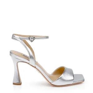 Cady - Leather Sandals with Heart-Shaped Buckle - Silver