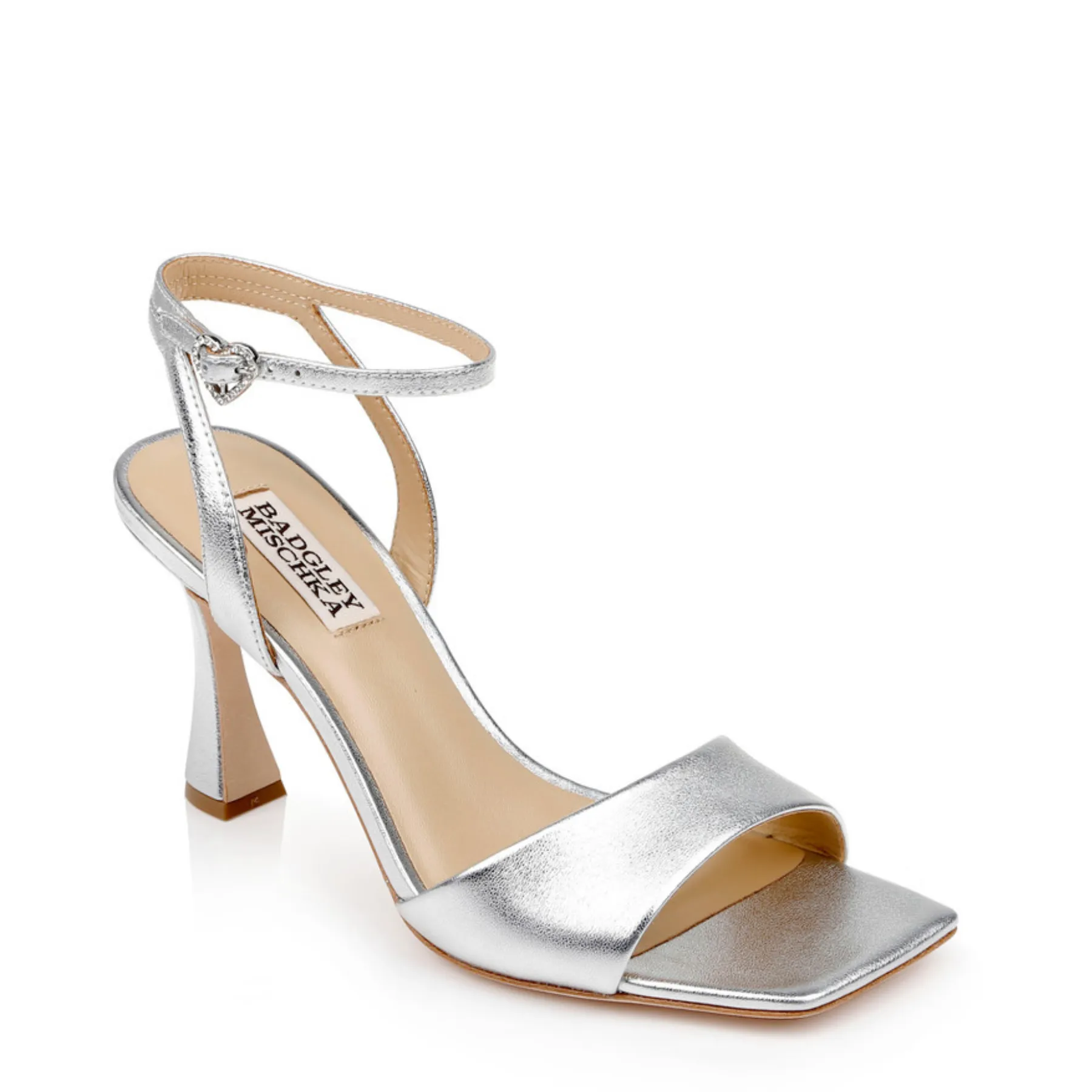 Cady - Leather Sandals with Heart-Shaped Buckle - Silver