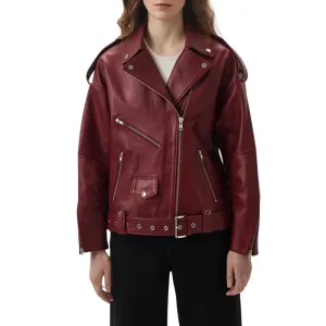 Christmas Red Biker Jacket For Womens