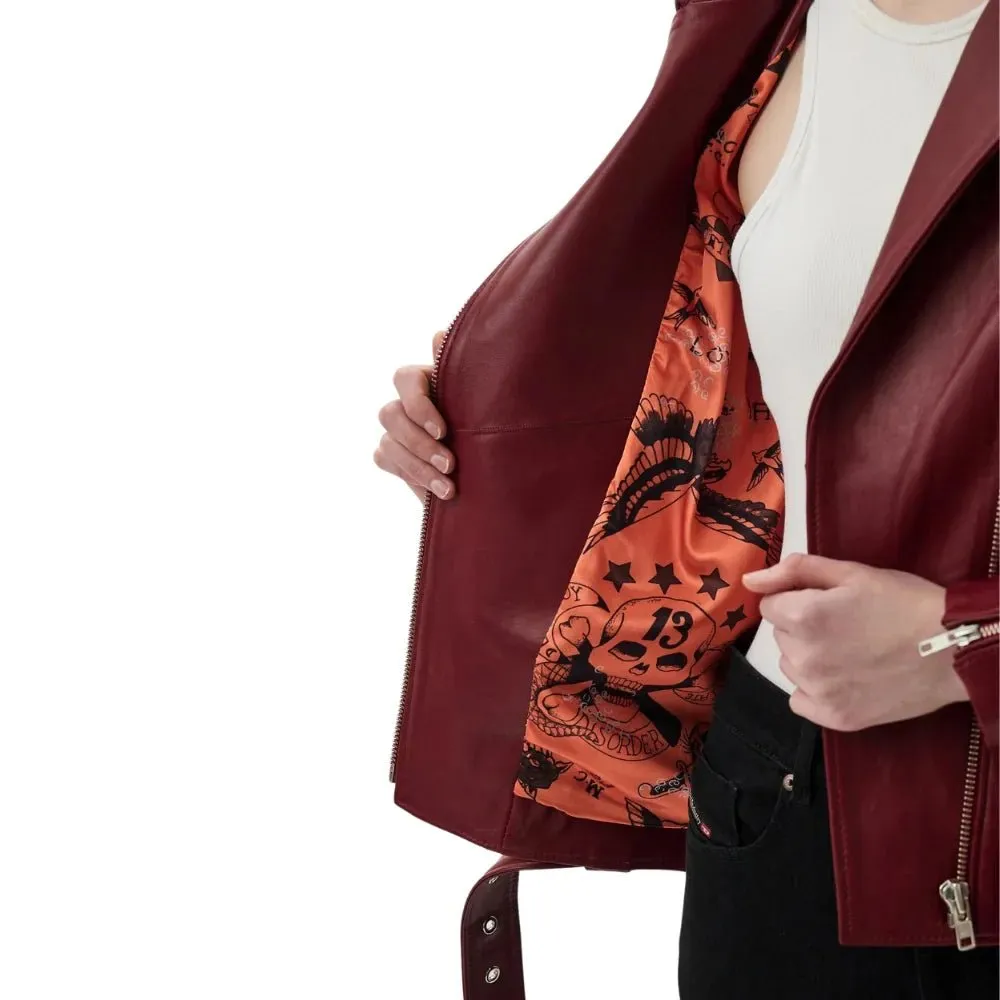 Christmas Red Biker Jacket For Womens
