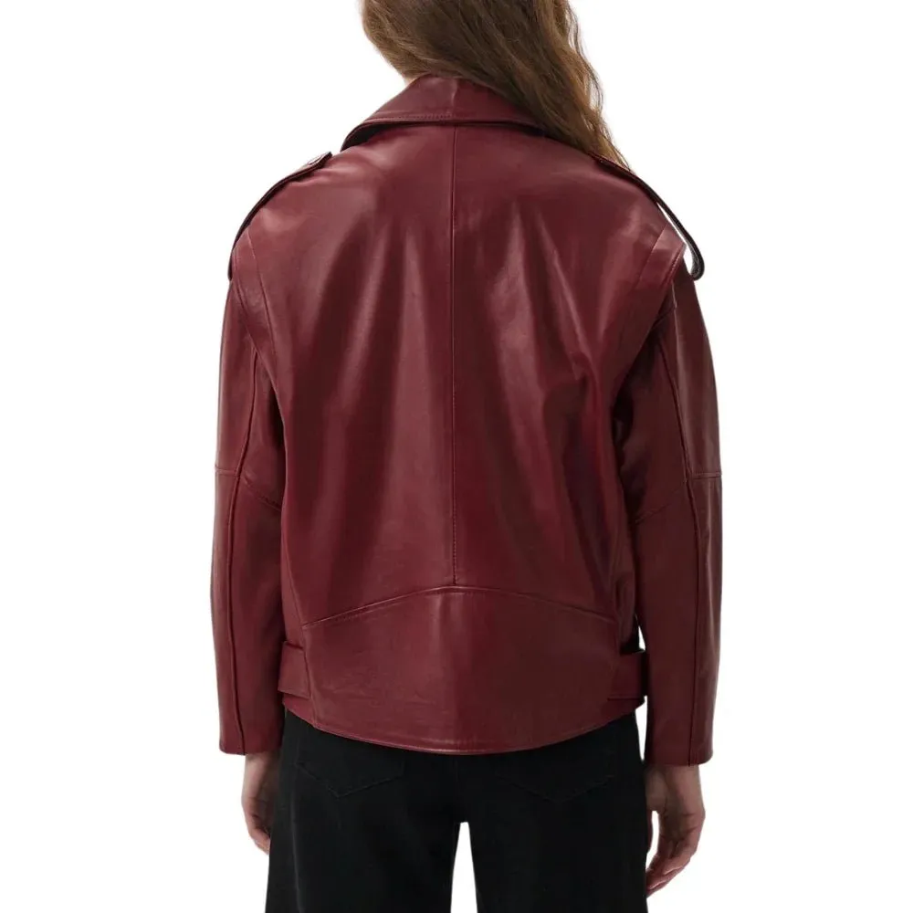 Christmas Red Biker Jacket For Womens