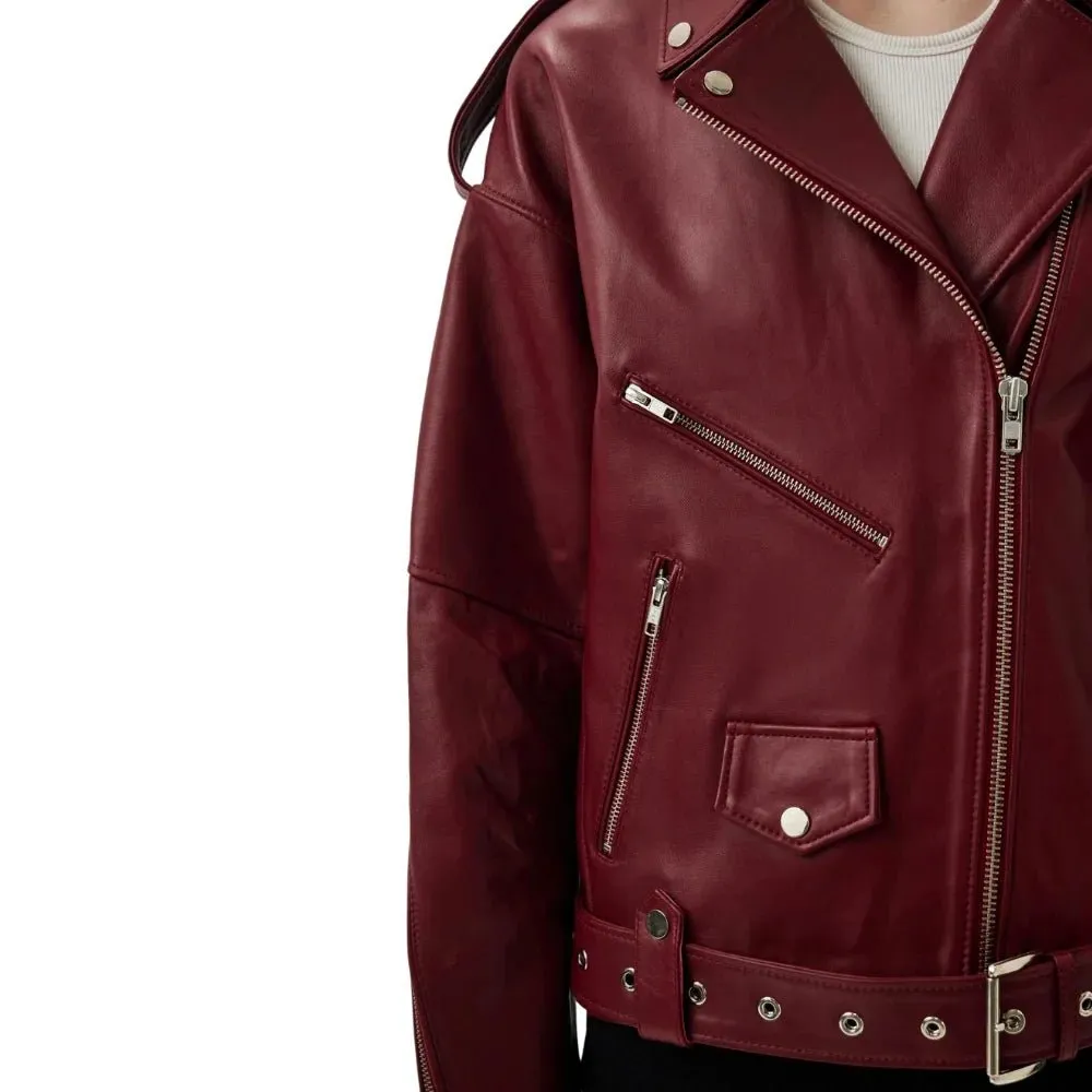 Christmas Red Biker Jacket For Womens