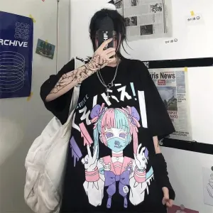 Cyber Punk Anime Oversized Tee - Urban Harajuku Style Graphic Shirt From Kawaii Stop