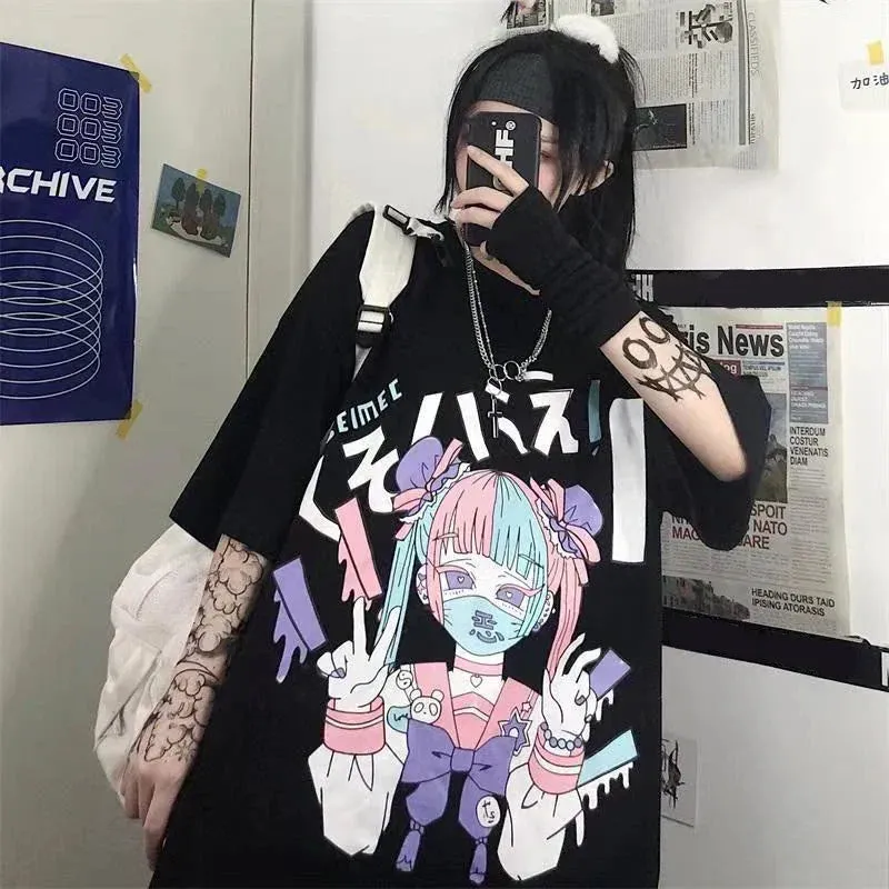Cyber Punk Anime Oversized Tee - Urban Harajuku Style Graphic Shirt From Kawaii Stop