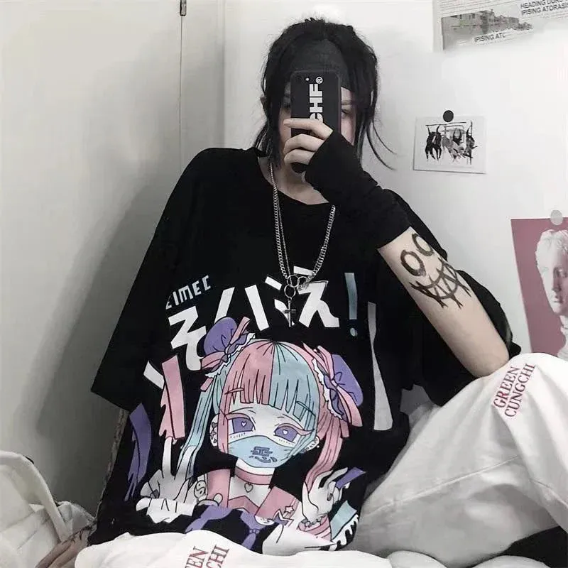 Cyber Punk Anime Oversized Tee - Urban Harajuku Style Graphic Shirt From Kawaii Stop