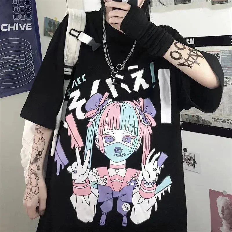 Cyber Punk Anime Oversized Tee - Urban Harajuku Style Graphic Shirt From Kawaii Stop
