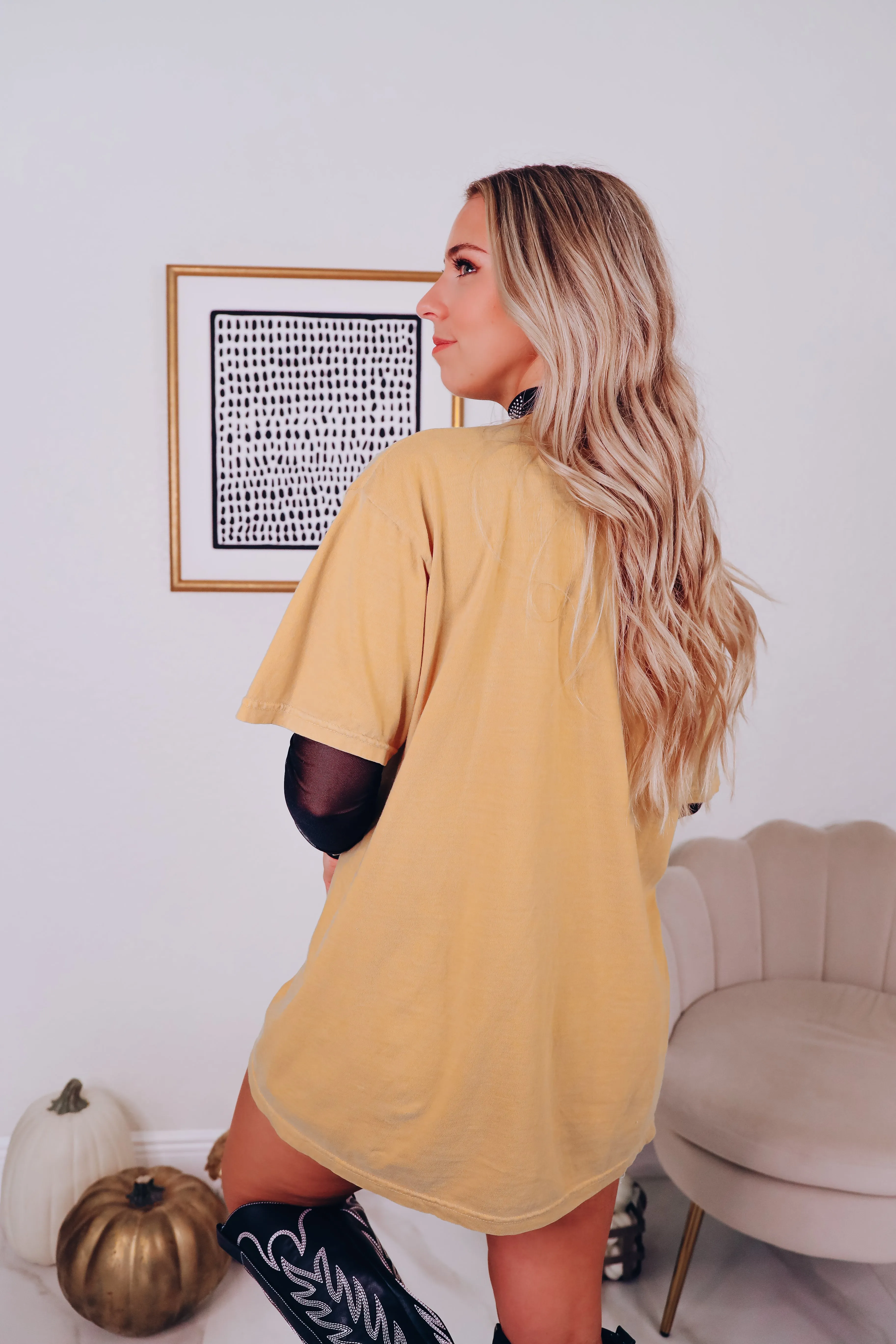 Dance Party Skeleton Graphic Tee - Yellow