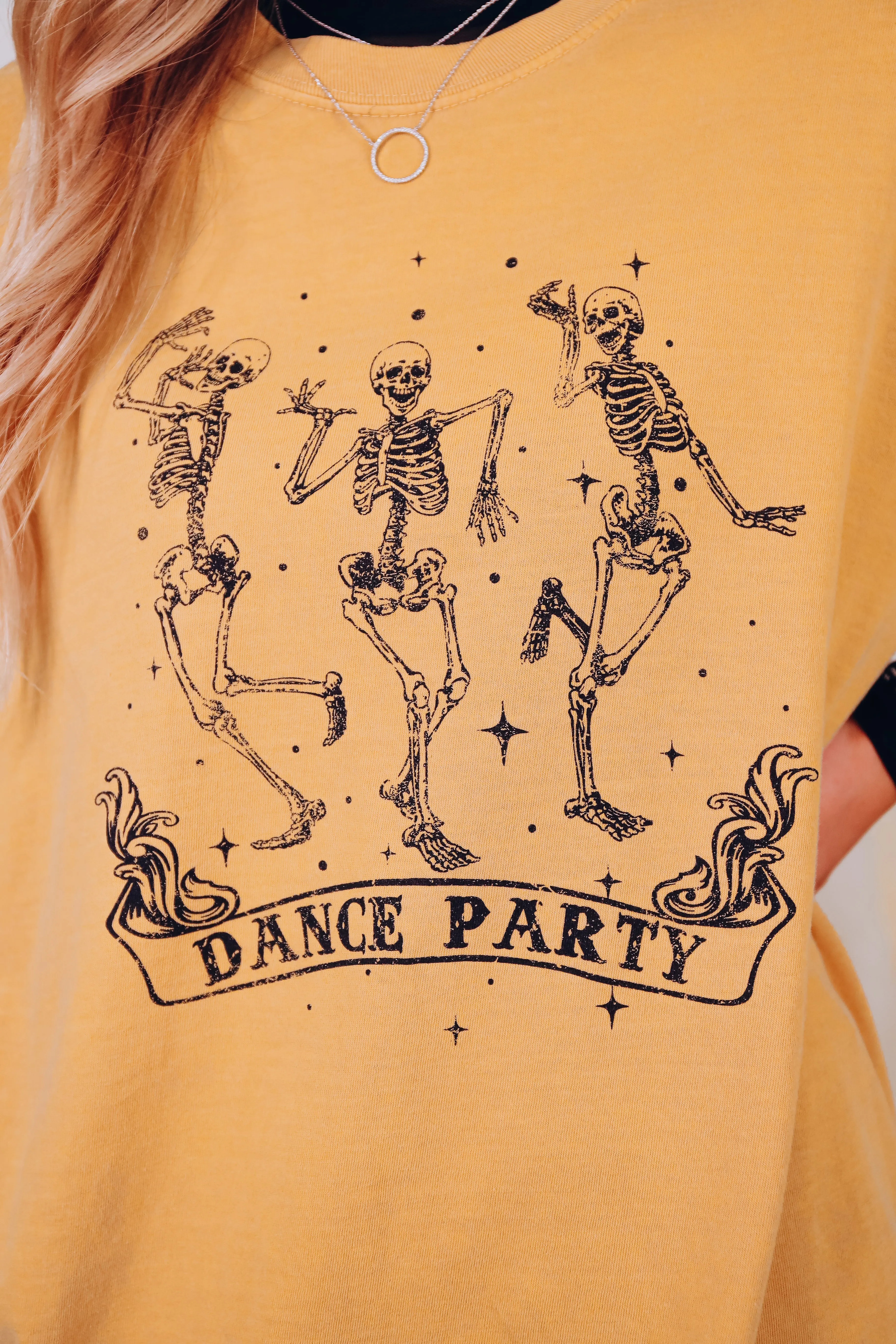 Dance Party Skeleton Graphic Tee - Yellow