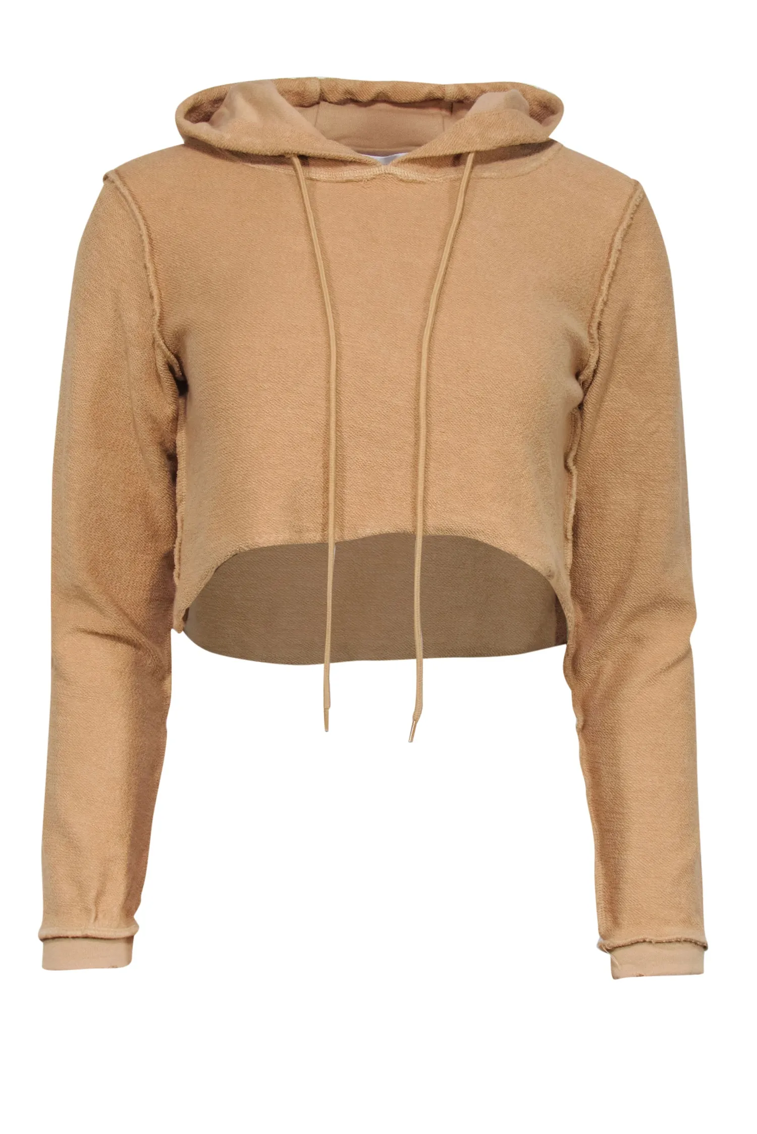 Danielle Guizio - Tan Textured Inside Out-Style Cropped Hoodie Sz XS