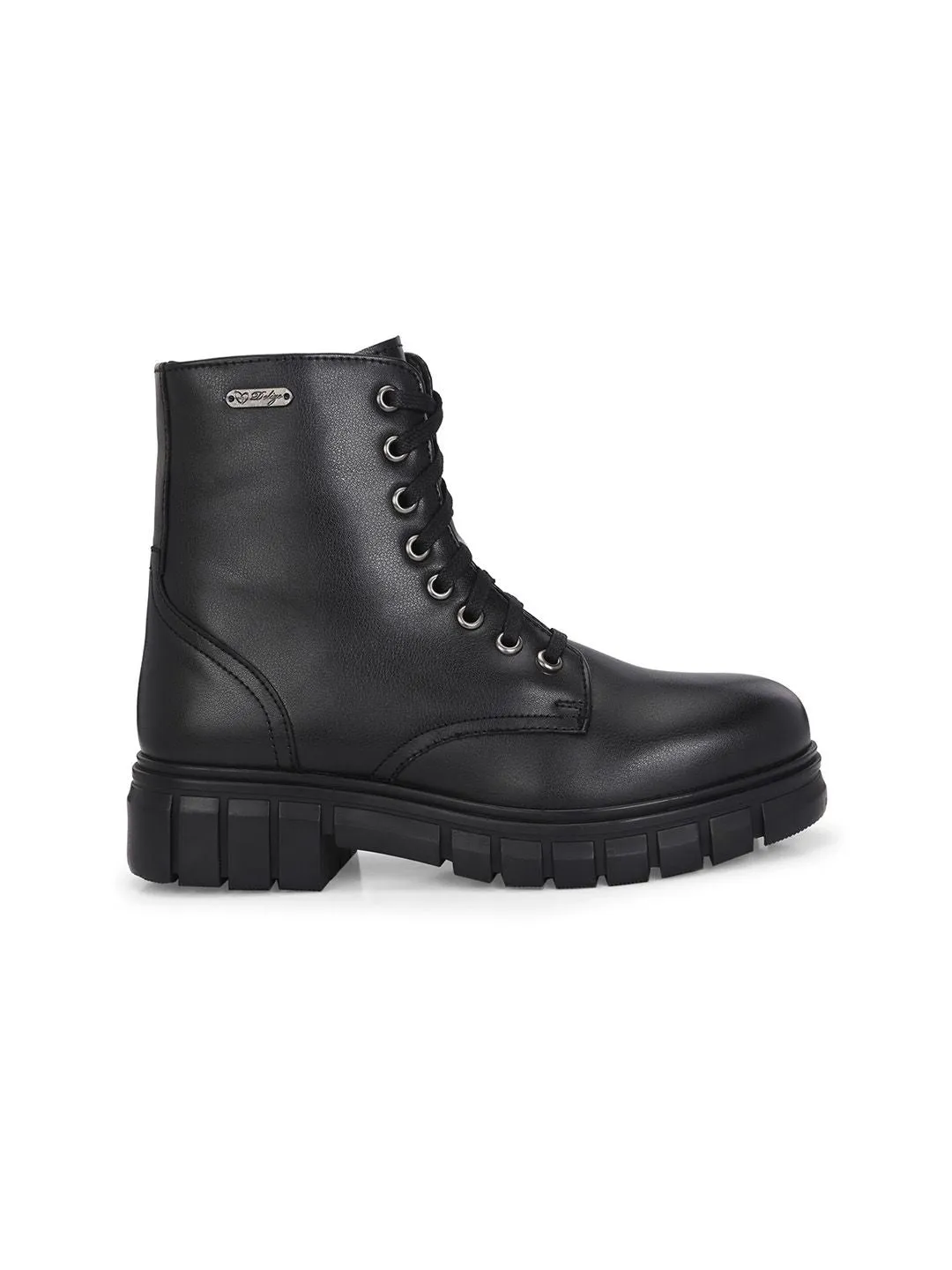 Delize Women Block-Heeled Black Biker ankle derby Boots