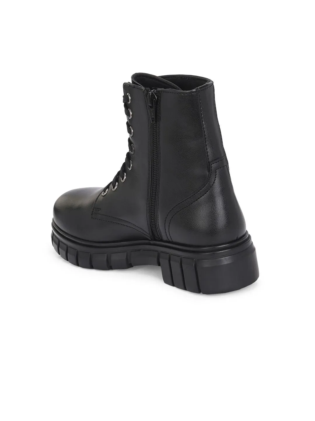 Delize Women Block-Heeled Black Biker ankle derby Boots