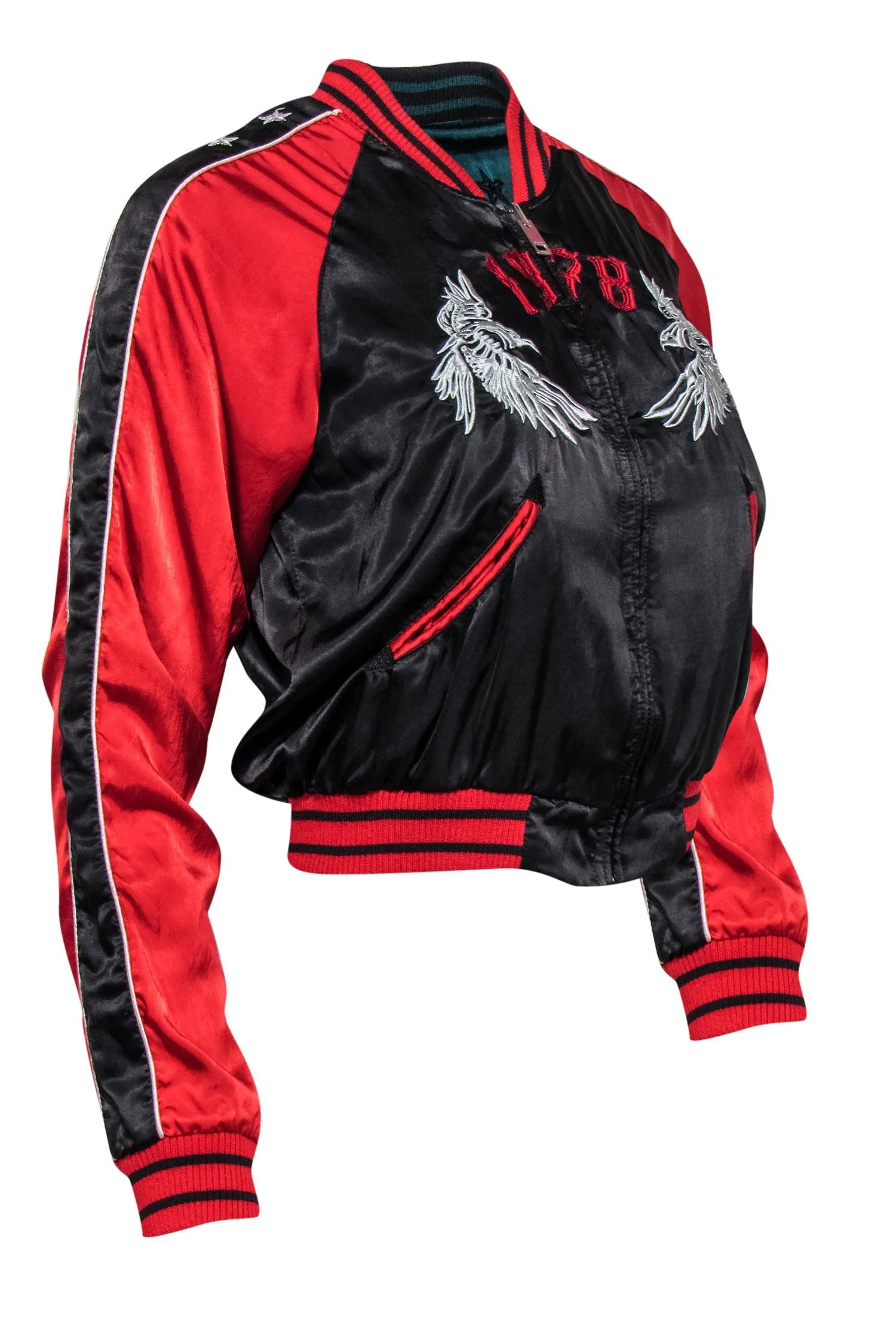 Diesel - Forest Green, Black & Red Reversible Bomber Jacket w/ Animal & Star Embroidery Sz XS