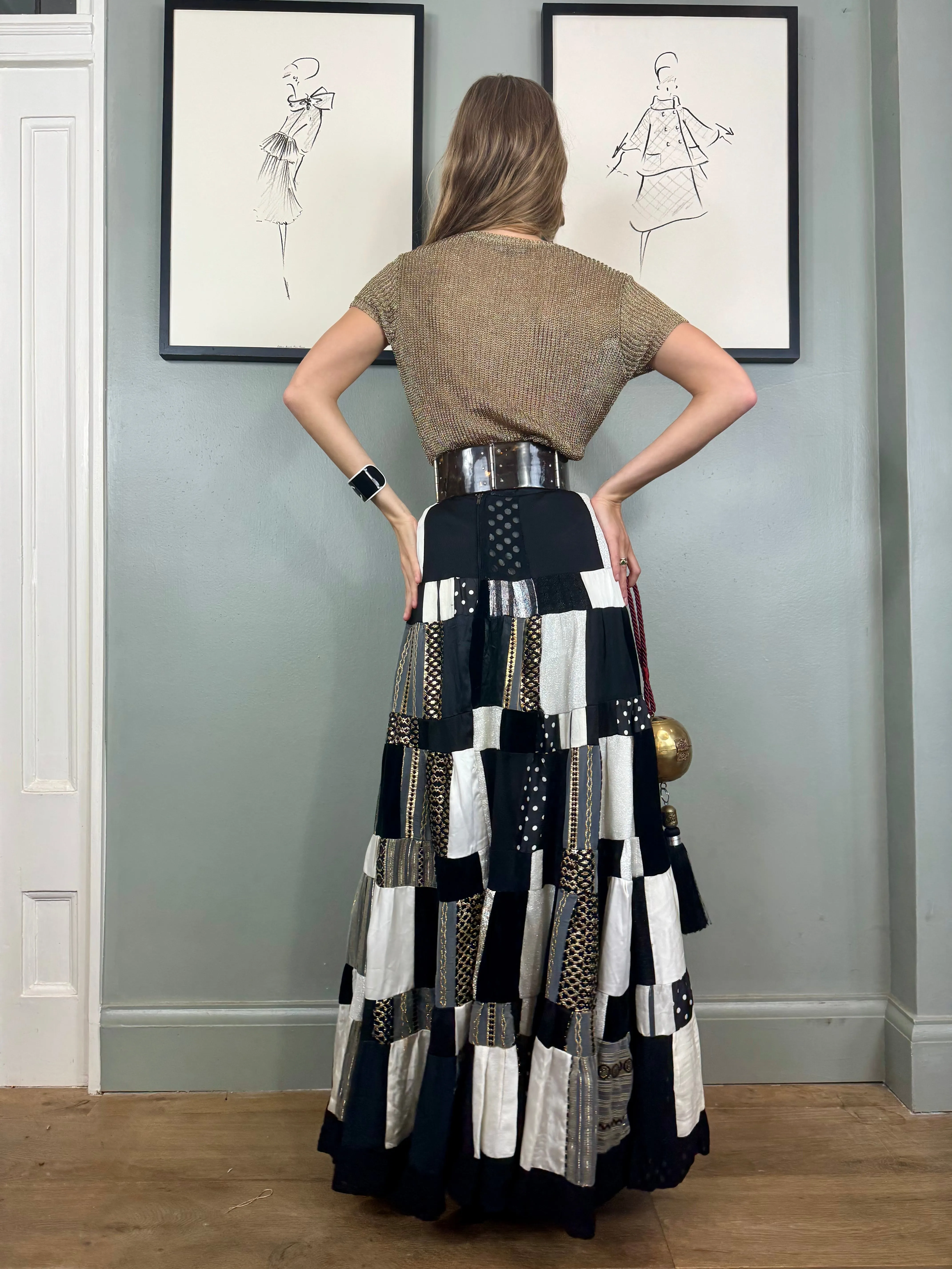 Dominique, 70s patchwork monochrome skirt