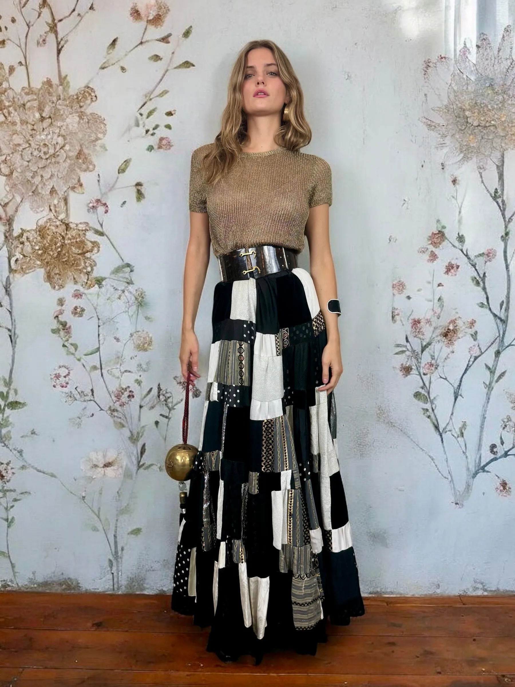 Dominique, 70s patchwork monochrome skirt