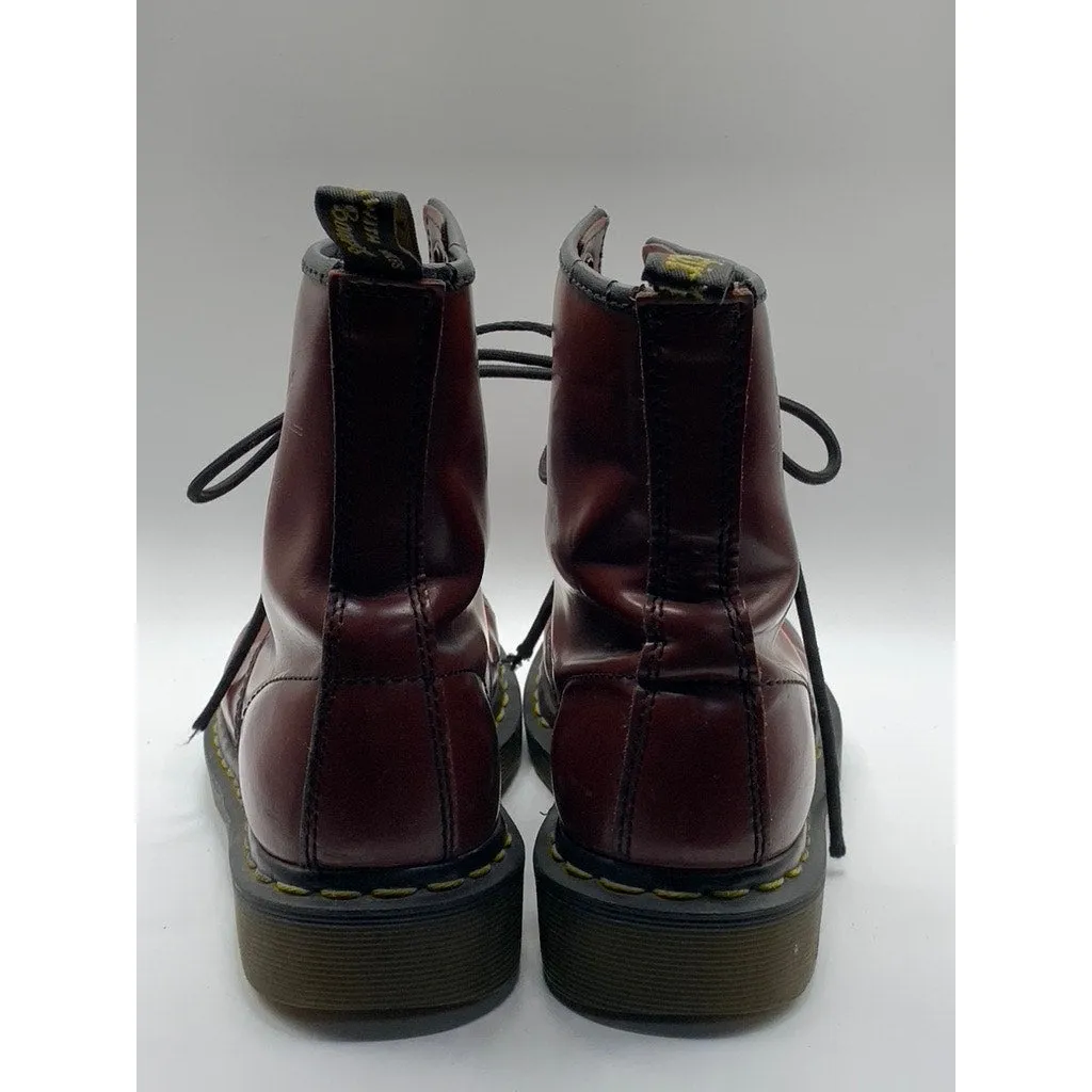 DR. MARTENS Unisex Women's Burgundy Distressed 8-Eyelet Grunge 1460 Boots SZ 7
