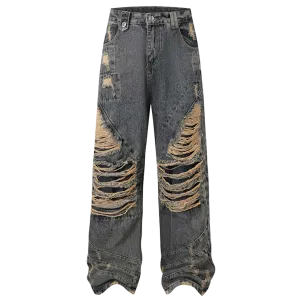 Extreme Aesthetic Shredded Wide Leg Denim Jeans