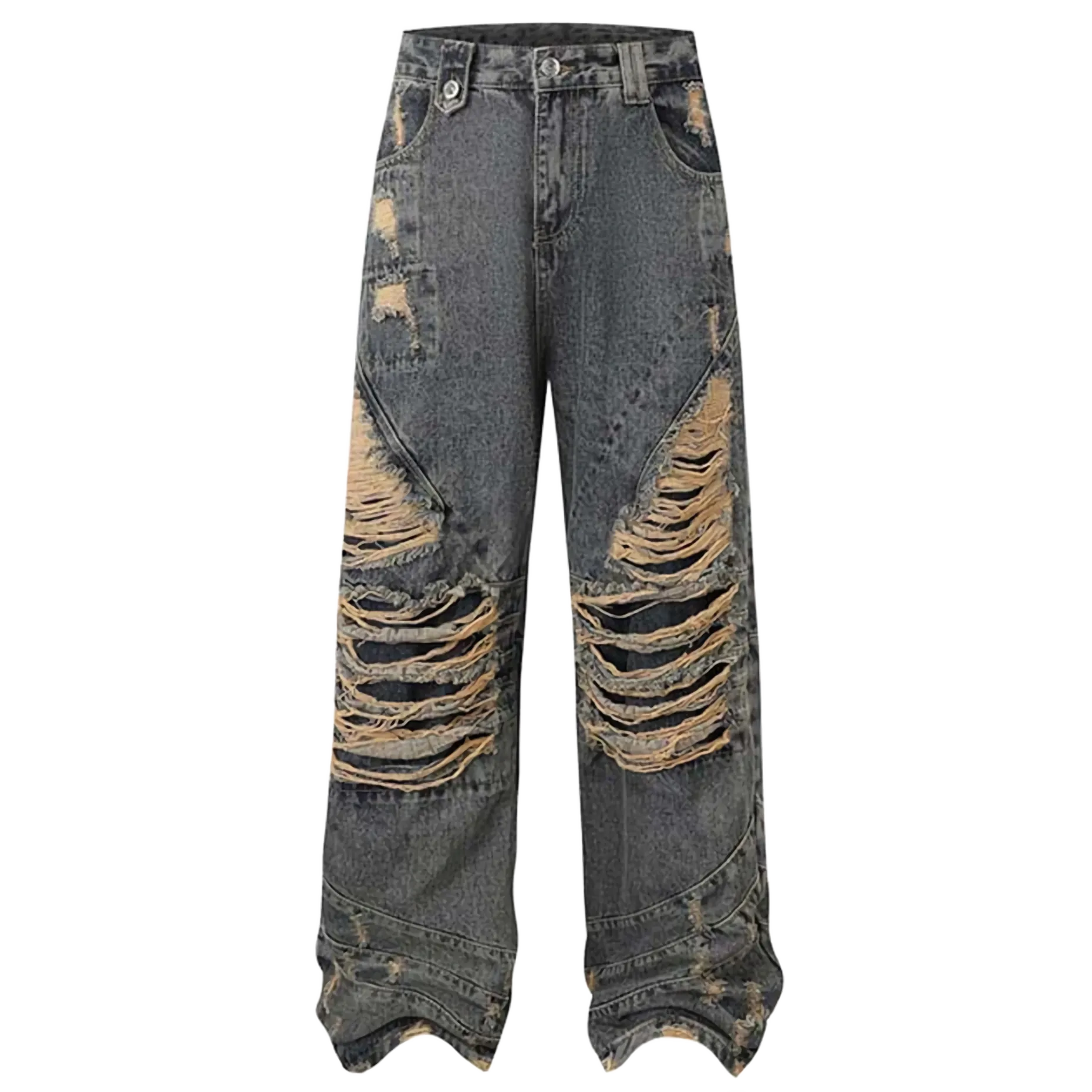 Extreme Aesthetic Shredded Wide Leg Denim Jeans