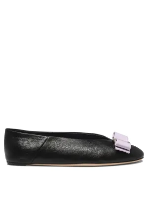 Ferragamo Sleek Black Leather Ballet Flats for Women - FW24 Collection